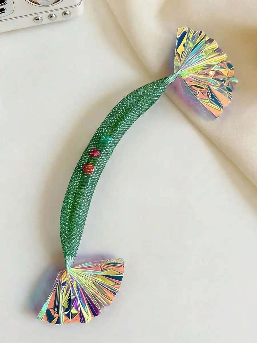 Cat Teaser Wand With Holographic Tail And Bells, Soft Mesh Design For Interactive Play