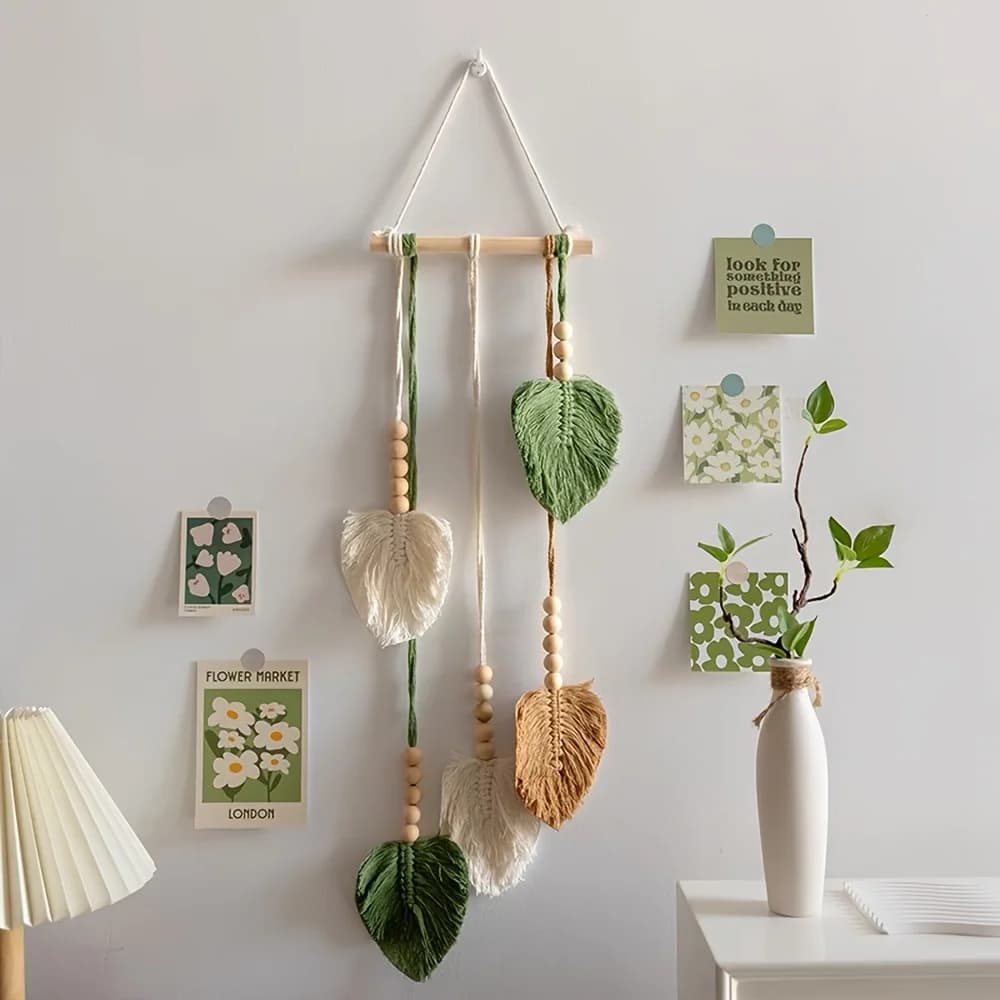 Handmade Bohemian Style Cotton Rope Leaf Tapestry, Bedroom, Dormitory, Apartment, Daycare Decoration, Home Wall Decoration