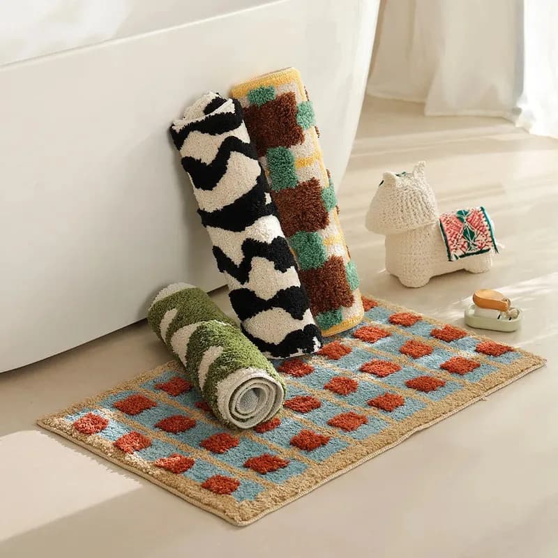 VIKAMA Plaid Floor Mat, Non-Slip Bathroom Rug & Bedroom Carpet, Soft Kitchen Mat, Top Choice For Home Decor