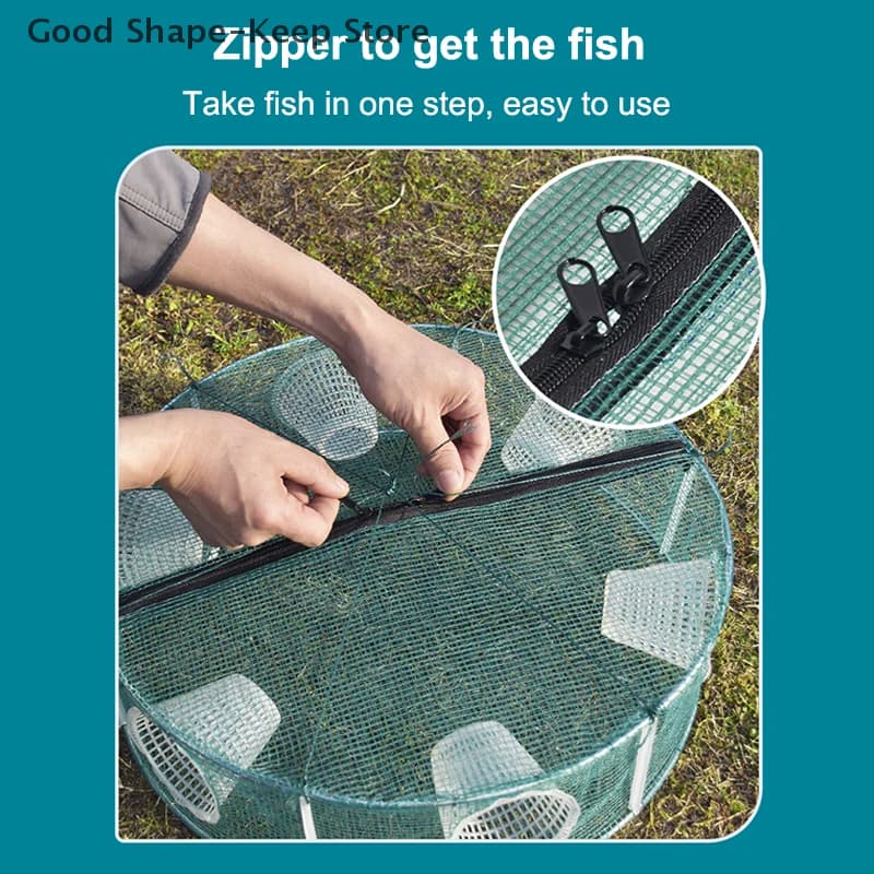 Rete da pesca rotonda piegata Trappola a rete 3/4 fori Catcher automatico per gamberi Gamberetti Rete per pesci Esche Cast per la fauna selvatica acquatica
