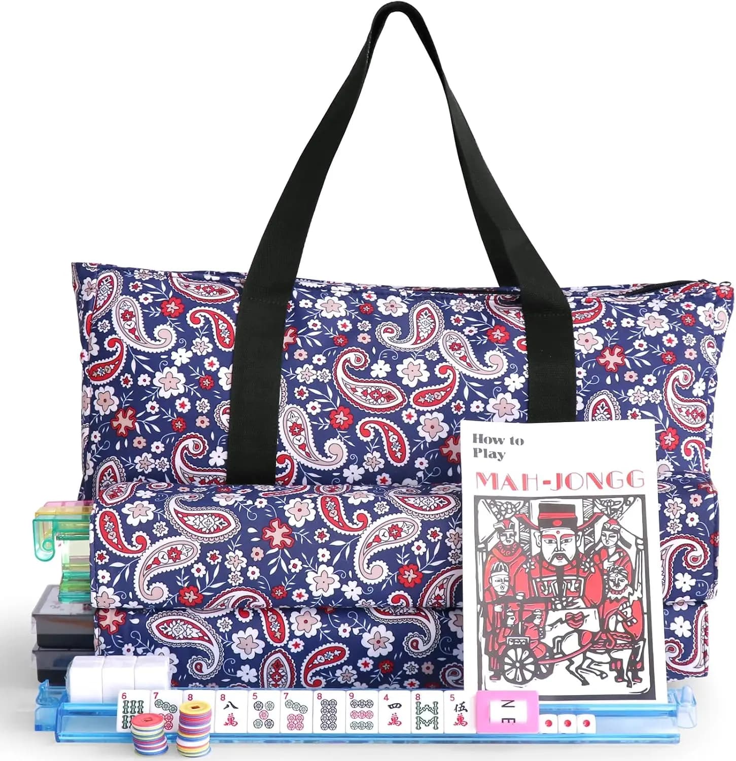 Set Mahjong Americano 166 Tessere con 4 Supporti e Spingitori, Gioco da Viaggio con Borsa, Accessori Completi per Feste in Famiglia