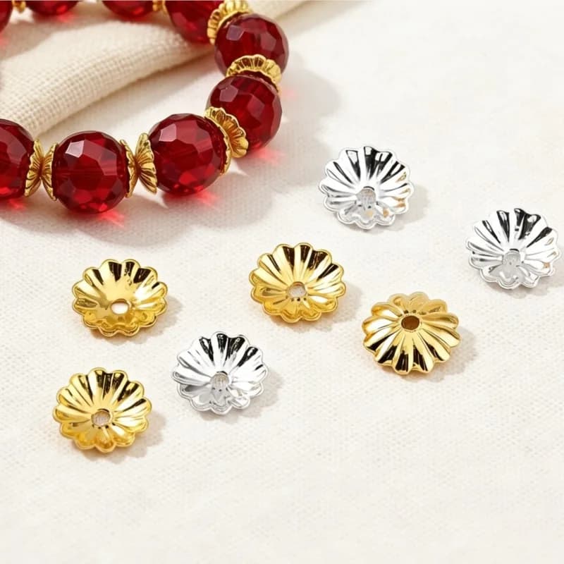 Cappuccio per Perline a Fiore da 6mm Placcato Oro 18K per Creazione Gioielli Fai da Te, Bracciali, Orecchini, Portachiavi, Accessori per Capelli