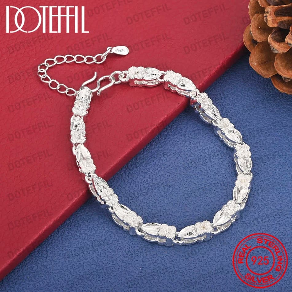 925 Sterling Silver 8-inch Delicate Floral Leaf Bracelet for Women, Fashionable Wedding Jewelry, Party Gift Accessories