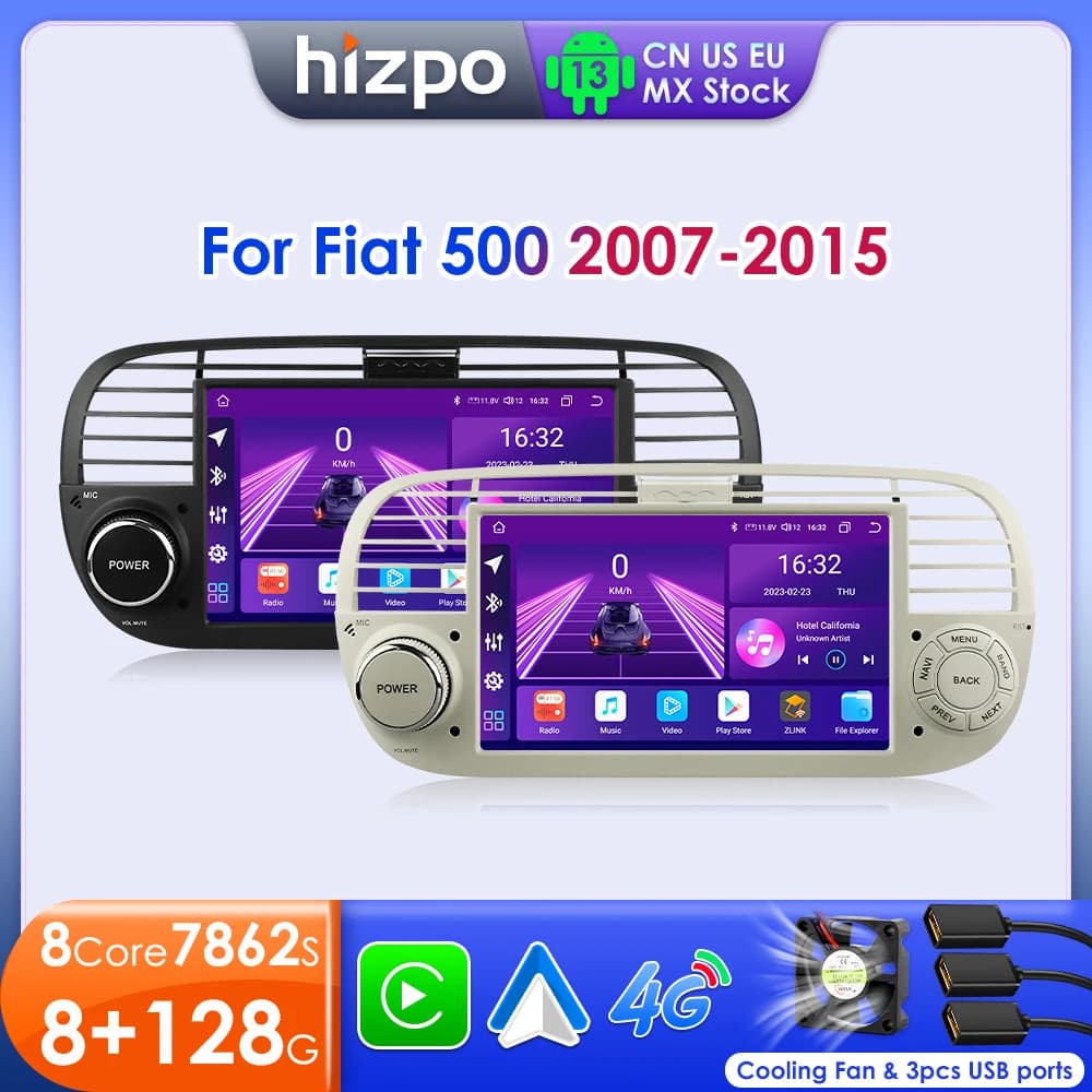 Hizpo 7 "Android 13 Autoradio Per FIAT 500 2007-2015 Lettore Multimediale di Navigazione GPS Autoradio Supporto Carplay BT DAB OBD2 TPMS