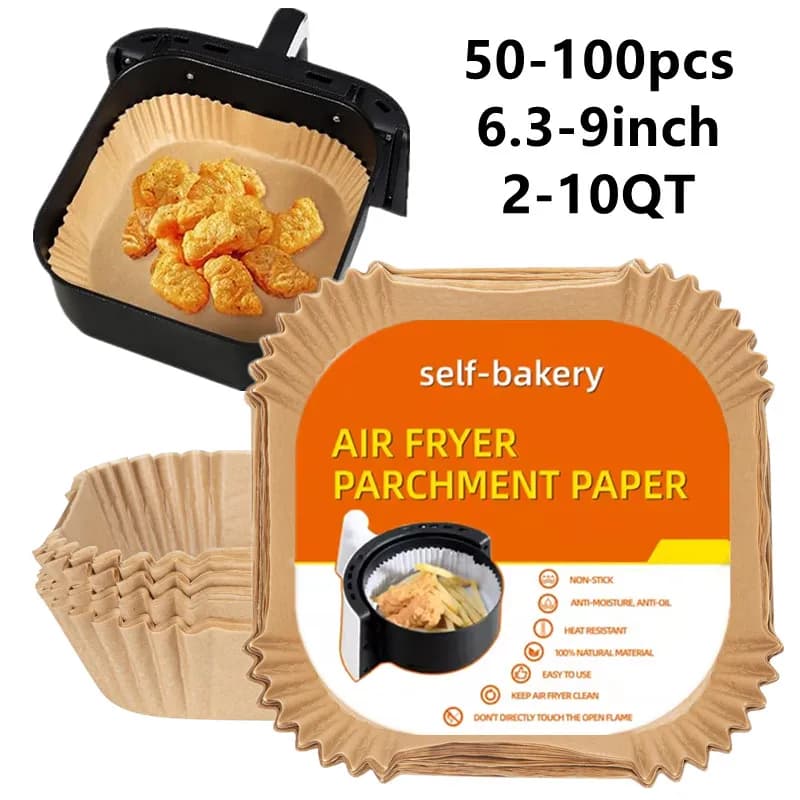 50-100 pieces of oven paper for air fryer for barbecue plate 16/20/23 cm square oven pad AirFryer oil proof paper coating