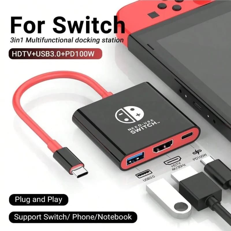 Docking station per interruttori portatili Hub TYPE-C con HDMI e USB 3.0 Perfetto per viaggi e giochi