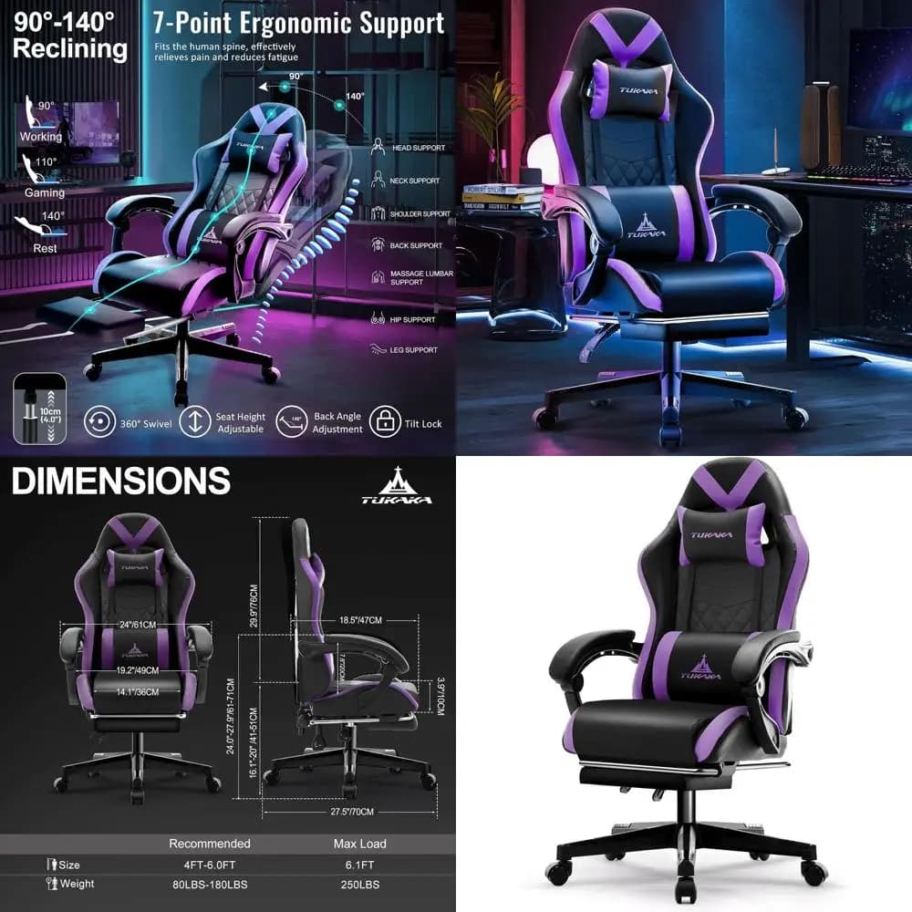 Sedia da Ufficio Ergonomica con Massaggio e Poggiapiedi, Cuscino a Molla, Sedia da Gaming Reclinabile in Pelle Regolabile con Supporto Lombare