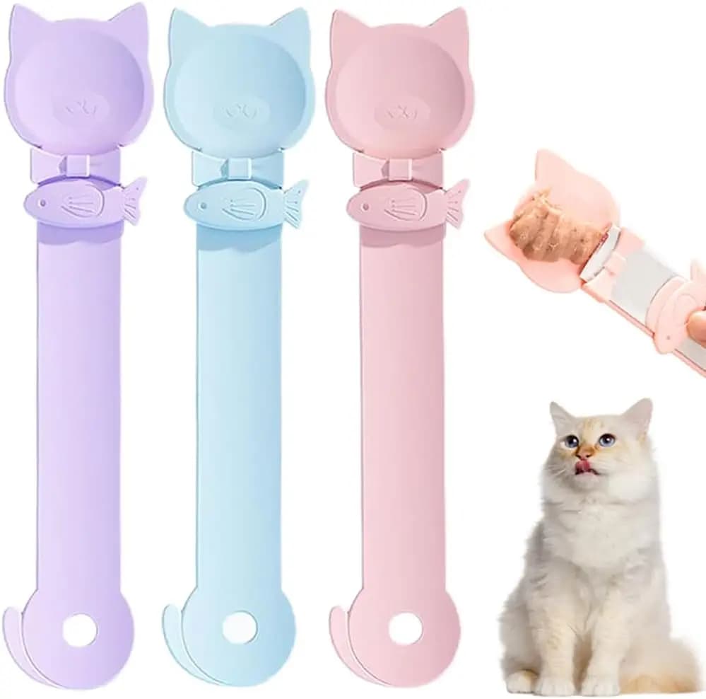 Set di 3 Cucchiai per Snack per Gatti, per Facile Alimentazione di Cibo Umido e Leccornie, Strumento Dispensatore di Cibo per Animali Domestici