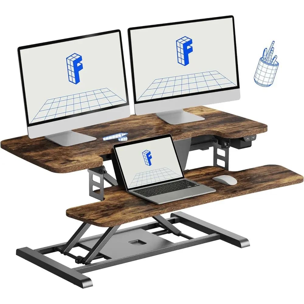 Convertitore per Scrivania Regolabile in Altezza con Motore 35, Supporto per Computer e Laptop, Stile Rustico