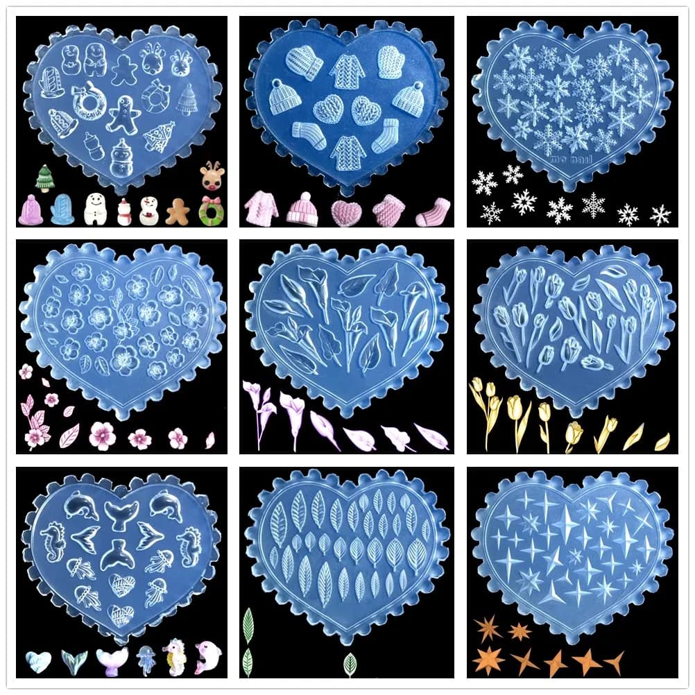 SNASAN Stampo in silicone Pupazzo di neve di Natale Tulipano Delfino Conchiglia Piccole perline Fiore Nail Art Strumento fatto a mano fai da te Stampo in silicone