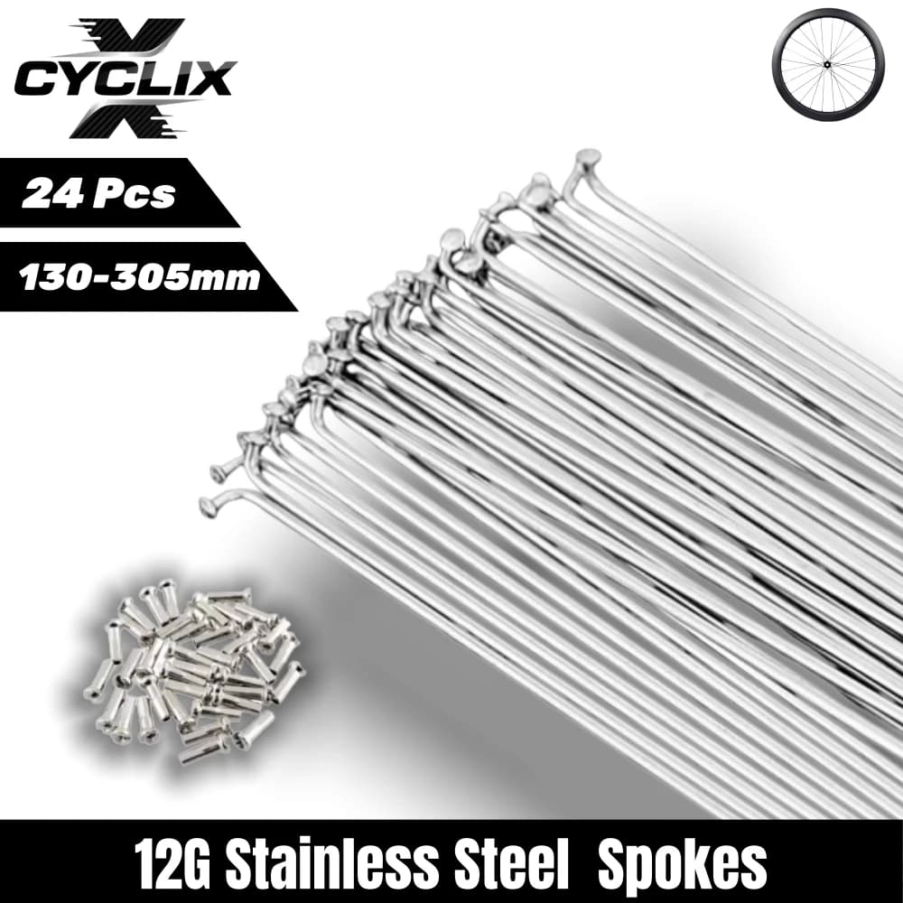 CYCLIX Raggi per bicicletta in acciaio inossidabile 12G di alta qualità 130-305mm Argento, raggi durevoli per la riparazione e la costruzione di ruote bici