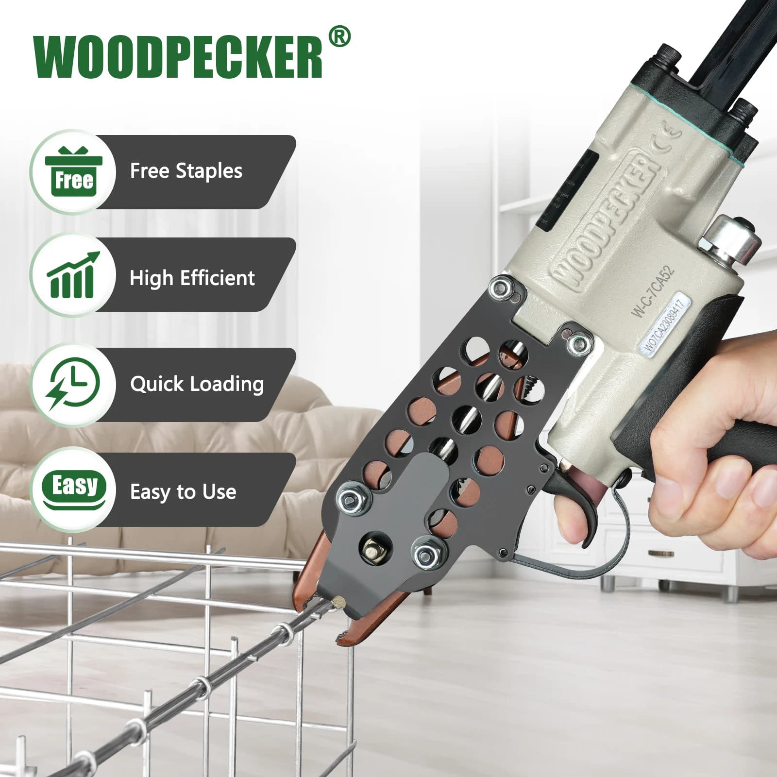 WOODPECKER C-7CA52 Kit Pistola Pneumatica per Anelli a C con Corona da 3/4", Diametro di Chiusura 4,8mm per Recinzioni, Materassi, Gabbie