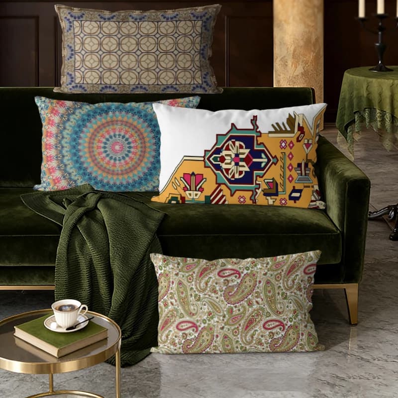 Bohemian Style Vintage Geometric Pillow Covers Suitable For Sofa Bedroom Car Pillow Cover Cushion Rectangular Back Cushion