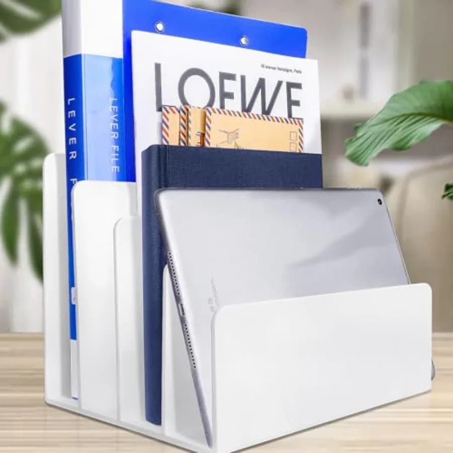 Organizzatore per Documenti in Acrilico da Scrivania, 4 Scomparti, Porta Accessori Robusto, Porta Cartelle, Forniture per Ufficio