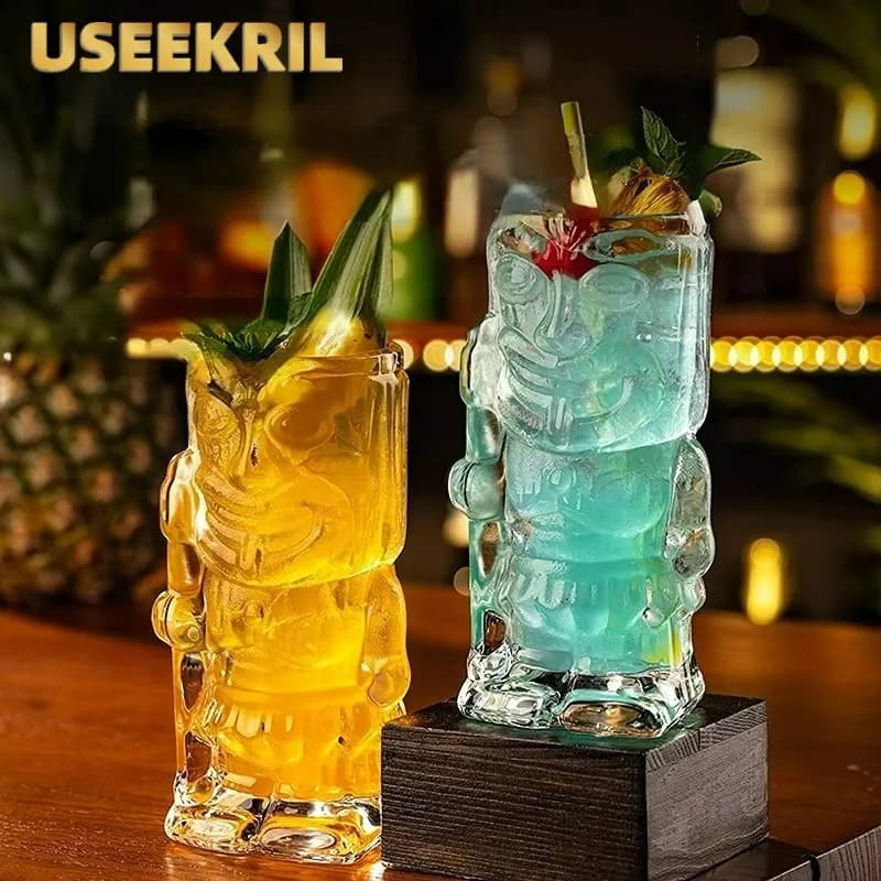 Tazza Tiki hawaiana, bicchieri da cocktail creativi, bicchieri per bevande fredde, bicchieri da birra per succhi, bicchieri di vetro Tiki unici, strumenti per bar per feste
