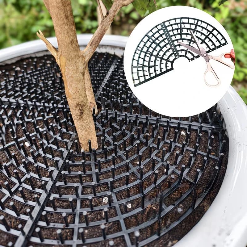 Dual-Use Plant Pot Grid Soil Protector Barbed Cut-Outs Plastic Cover Indoor Outdoor Plants Prevents Cat Dog Digging Gift