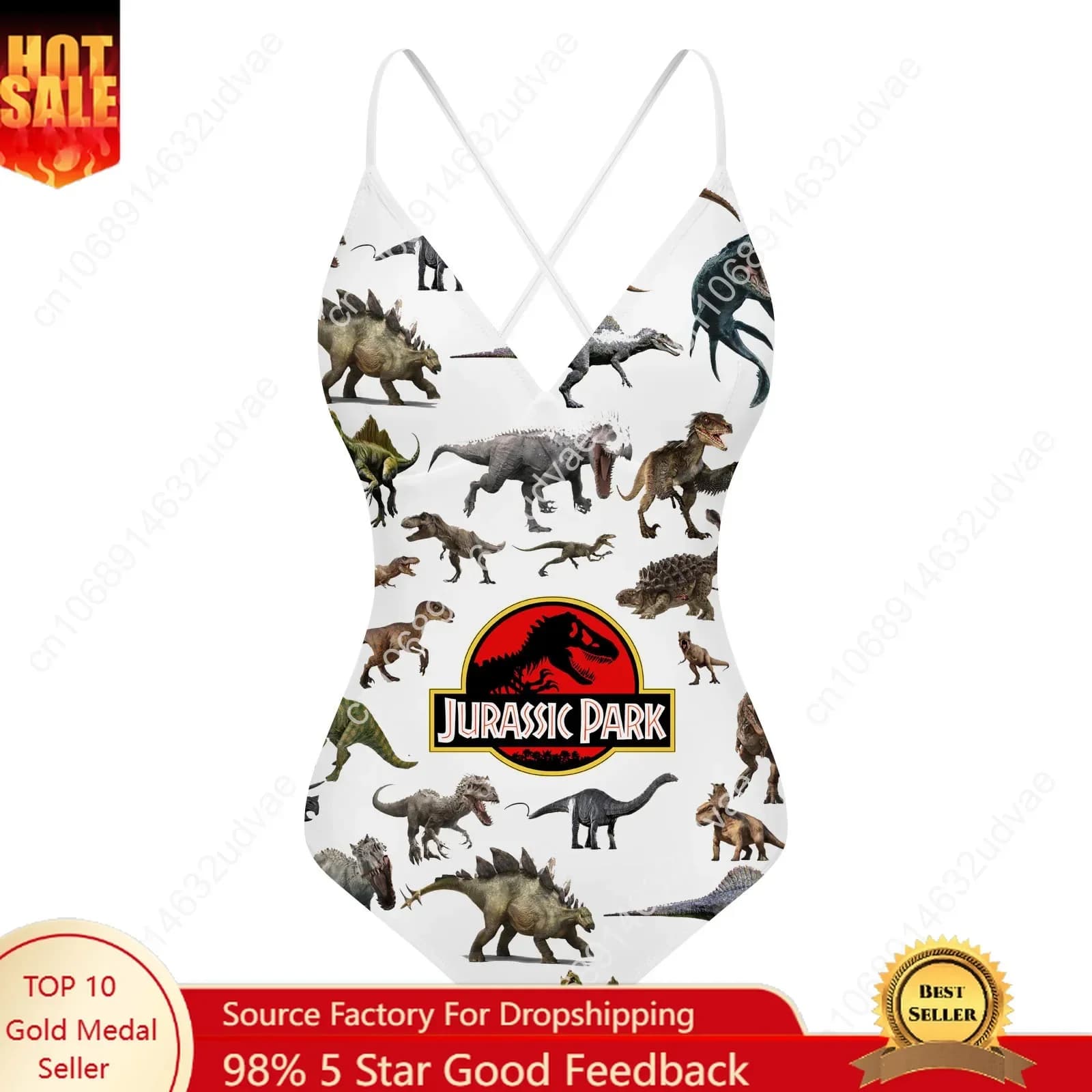 Jurassic Park V-neck Halter Back Swimsuit Womens Bathing Suits Personalized Bikini Pool Party Swimwear Custom Made Beachwear