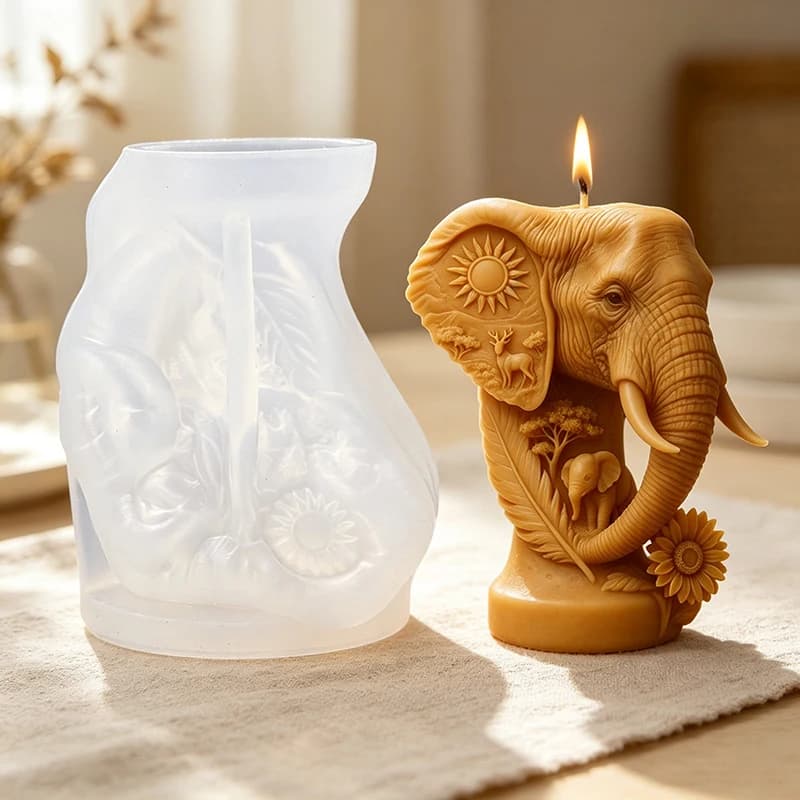Creative Art Elephant Head Shape Candle Silicone Mold DIY Handmade Aromatherapy Candle Gypsum Soap Epoxy Resin Making Molds