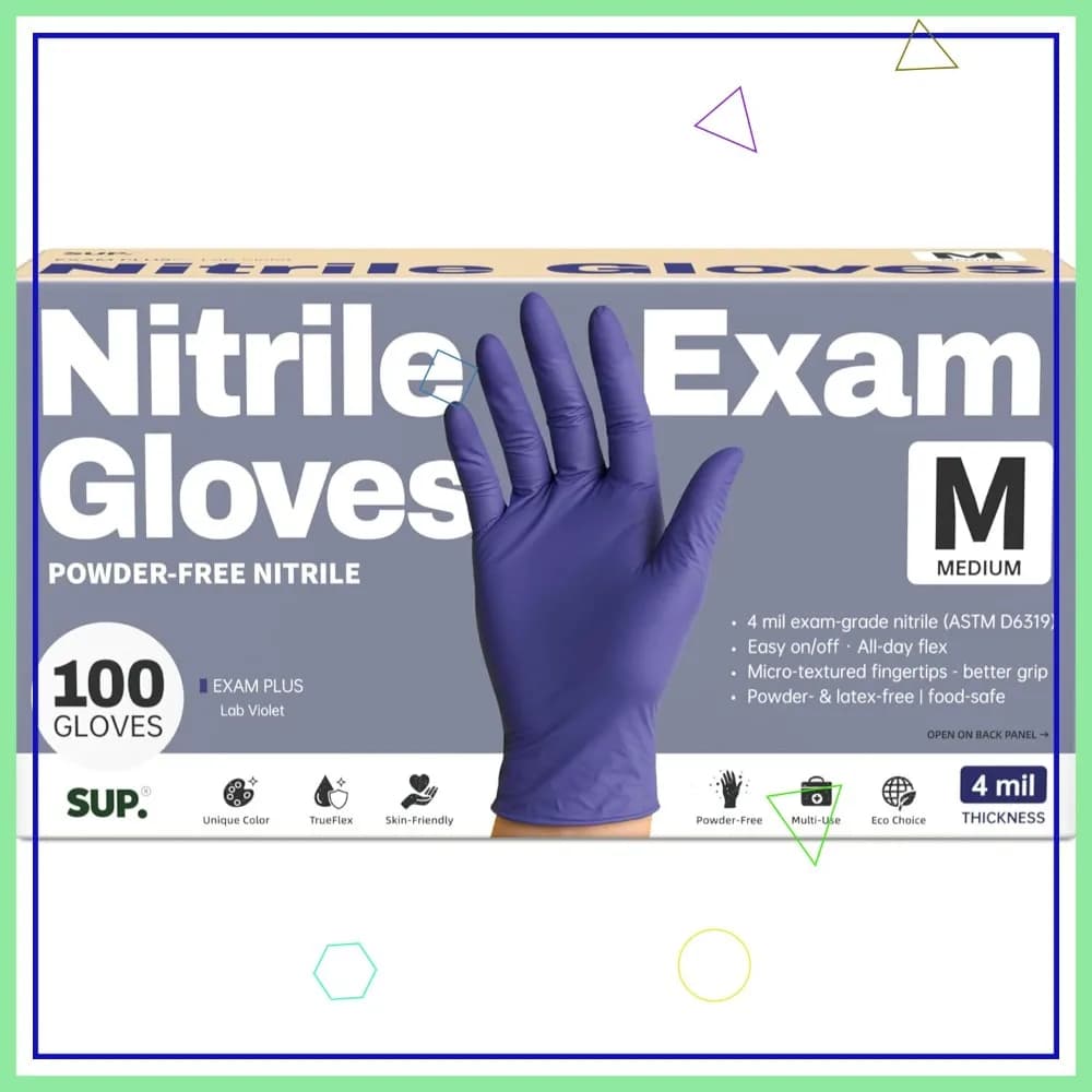 Guanti da Esame in Nitrile Senza Polvere SUP, Confezione da 100, Sicuri per Alimenti, Senza Lattice, Non Sterili, Monouso, Blu Viola