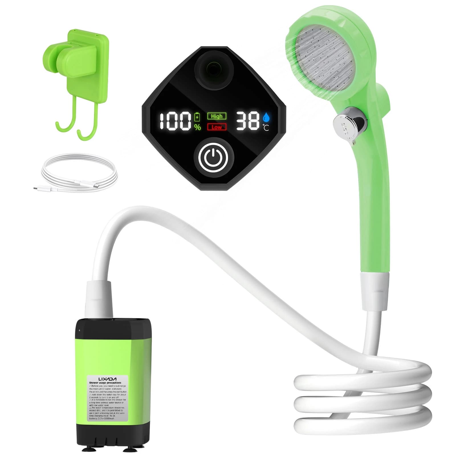 Lixada 6000mAh Pompa da doccia da campeggio portatile Kit doccia da esterno per camper con kit doccia da campo con display digitale intelligente a schermo intero