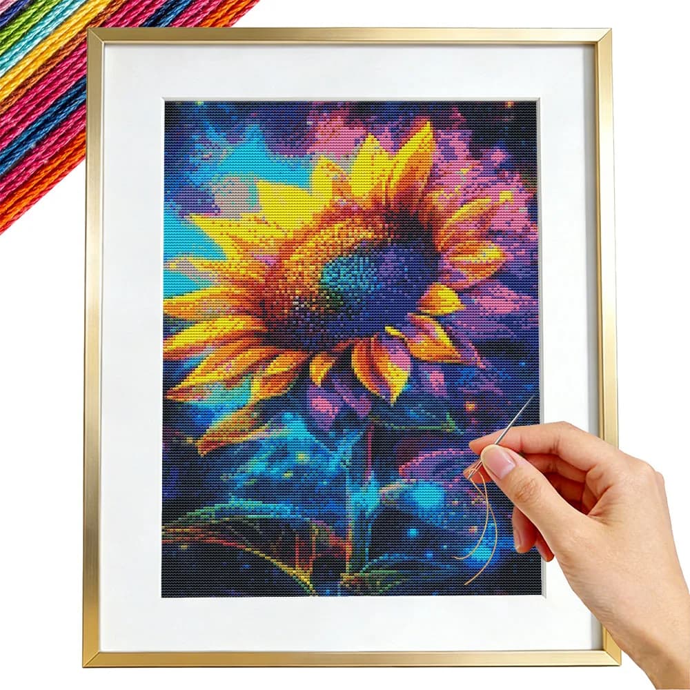 11CT Cross Stitch Kit Sunflower Embroidery Point Starry Sky Landscape Needlework DMC Set Counted Printed On Canvas Wall Decor