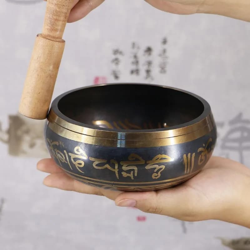 9.5cm Tibetan Singing Bowl Buddhism Meditation Bell Hand Hammered Buddhist Brass Bowl Yoga Copper Chakra Healing Spiritual Gift