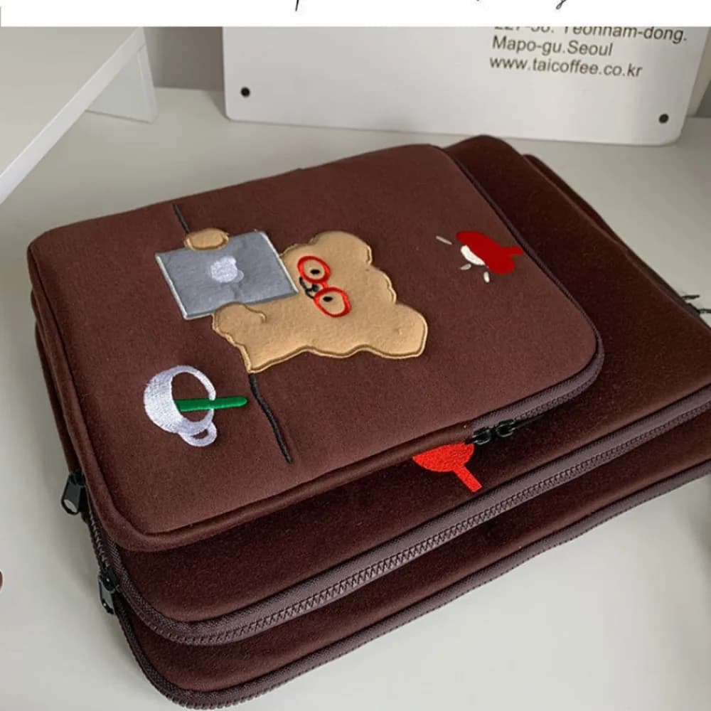 Custodia Morbida Antiurto per Tablet a Forma di Orsetto Cartone Animato, Borsa Portatile per Laptop da 11/13/15 Pollici