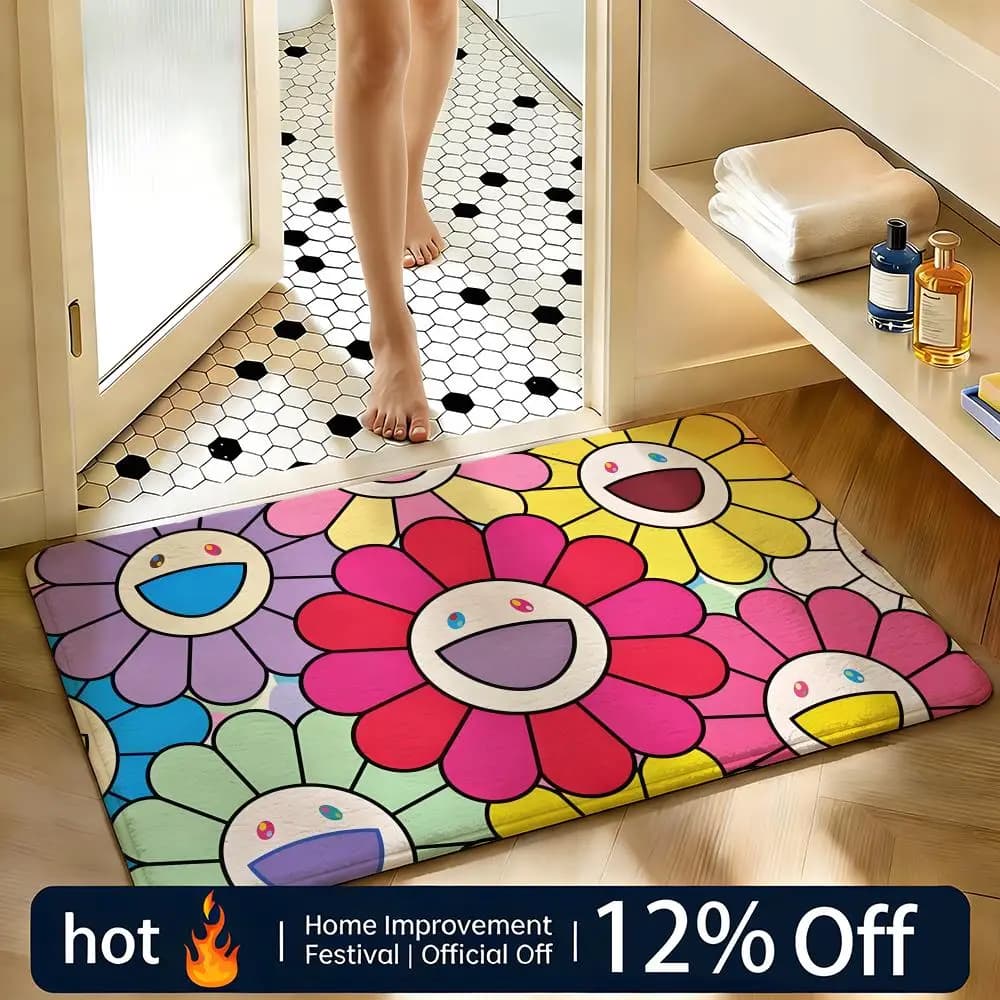 Soft Absorbent Non-Slip Rug Artist Takashi Murakami Floor Mat Home Decor Doormat Bedroom Floor Mat Shower Carpet