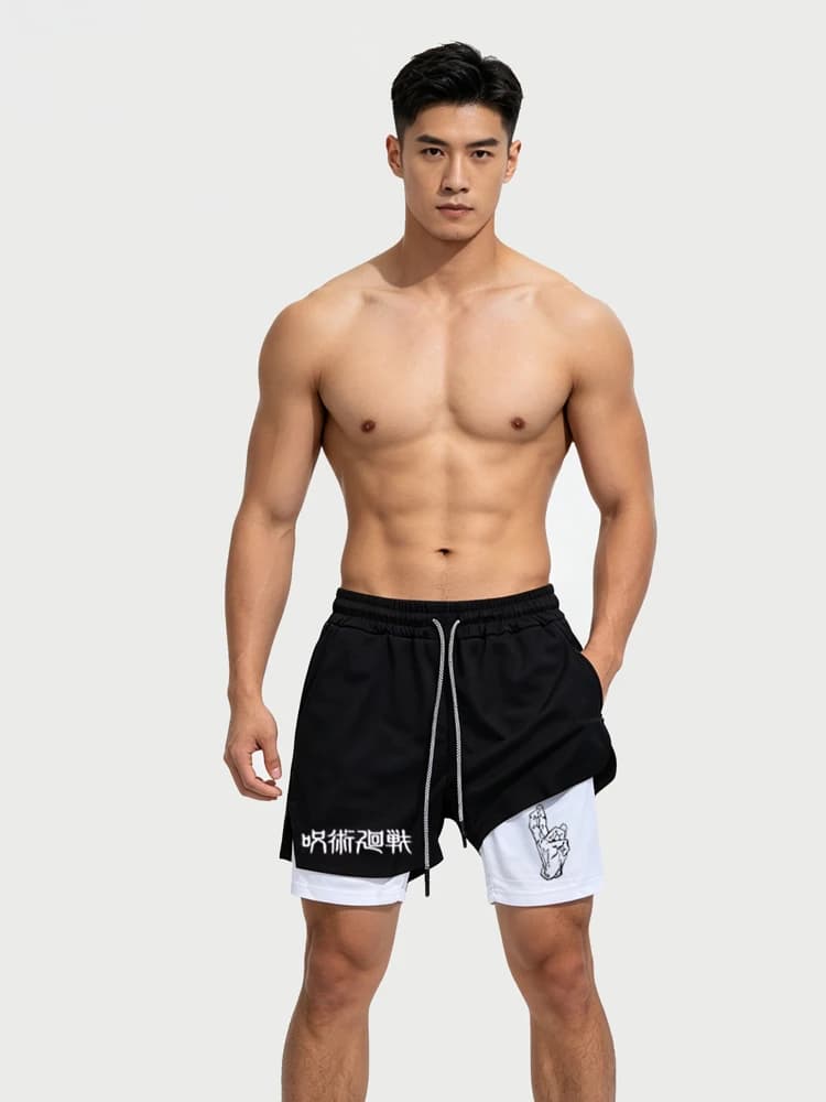 Training Jogging Bottoms Comfortable Elastic Men Sports Shorts 2-in-1 Running Casual Running Sportswear Double Layer for Fitness