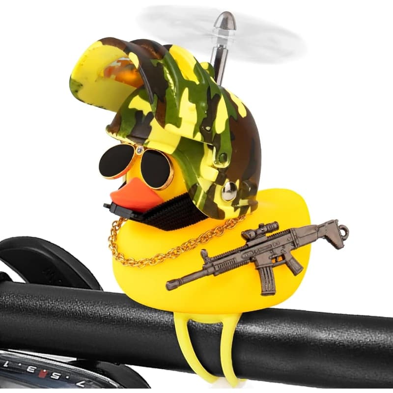 Campanello per bici, anatra in gomma da spremere con casco per decorazioni per cruscotto per auto da ciclismo, anatre, accessori per biciclette da moto