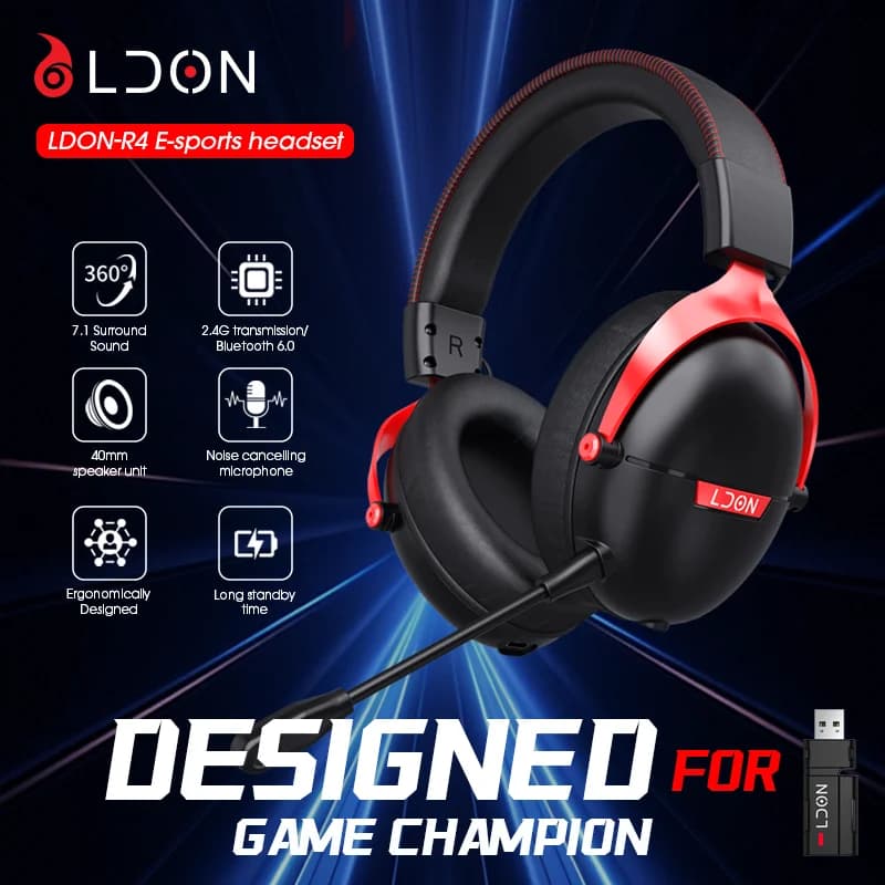 LDON F04 Cuffie wireless da gioco con microfono Cuffie over-ear Bluetooth 5.3 Driver da 40 mm Cuffie da gioco 2.4G/wireless