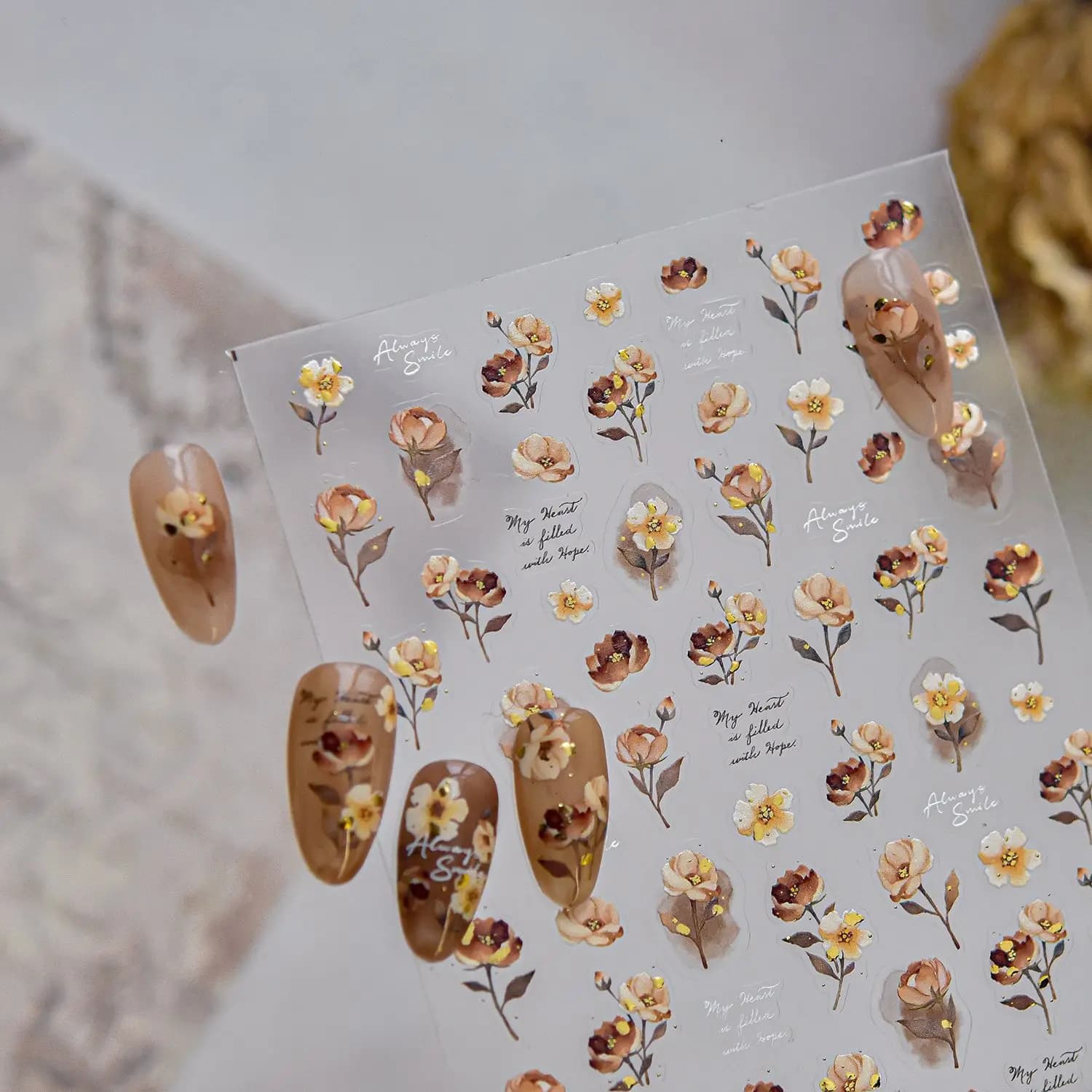 1 Pezzo Adesivi per Unghie 5D con Stampa a Caldo, Decorazioni per Nail Art con Fiori Retrò ad Acquerello, Adesivi Decorativi per Manicure