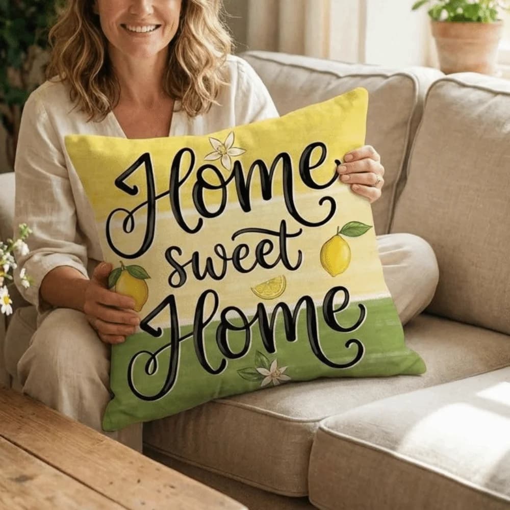 Fodera per cuscino 45x45 cm con motivo limone, morbida, resistente all'usura, lavabile, per soggiorno