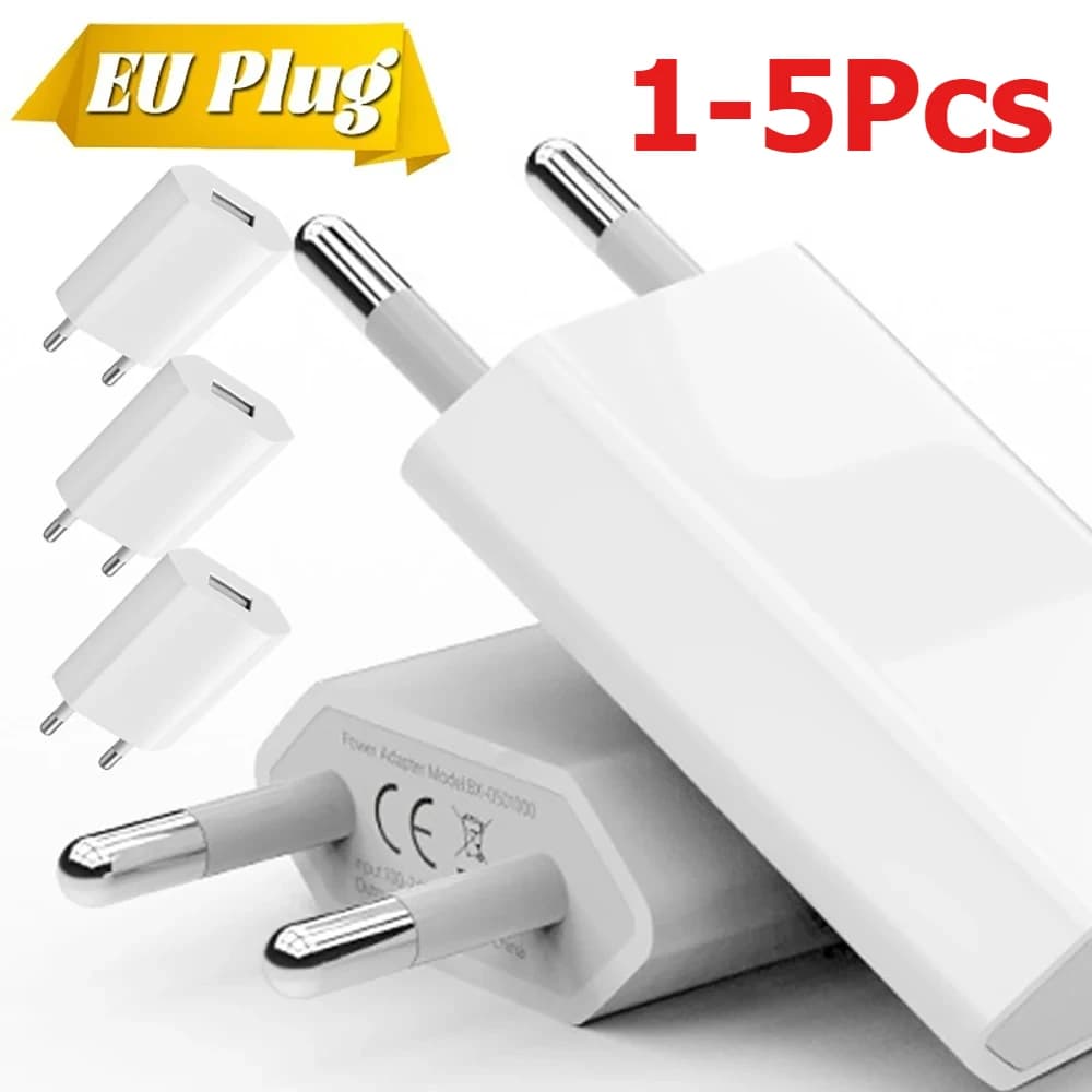 1-5 pcs universal European travel plug mini USB wall charger 5V/1A mobile phone charging power adapter for Samsung iPhone Xiaomi Huawei