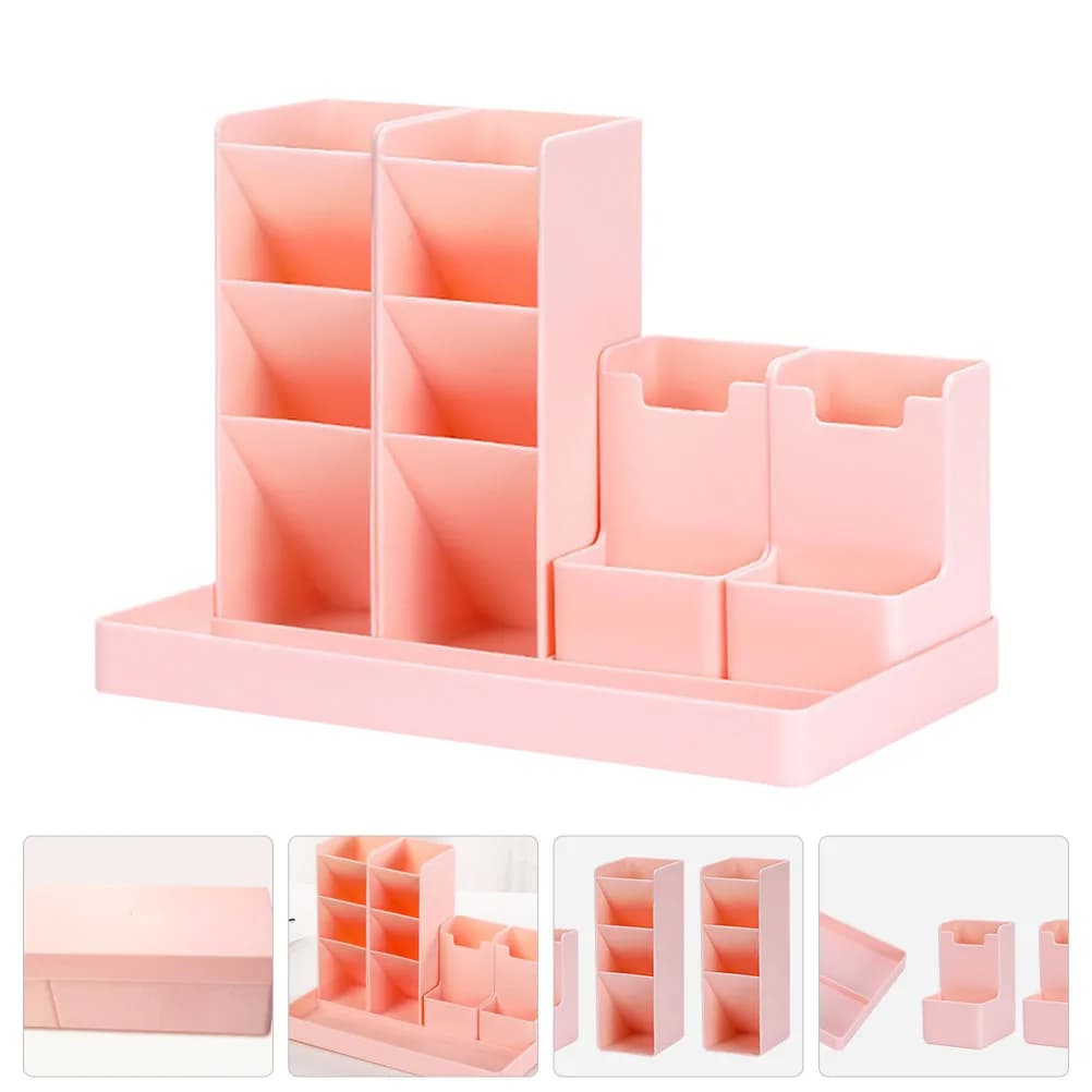 Portapenne Combinato Rosa a Cassetto - Organizzatore da Scrivania Multi-scomparto, Portaoggetti Inclinato per Cancelleria e Pennelli da Trucco