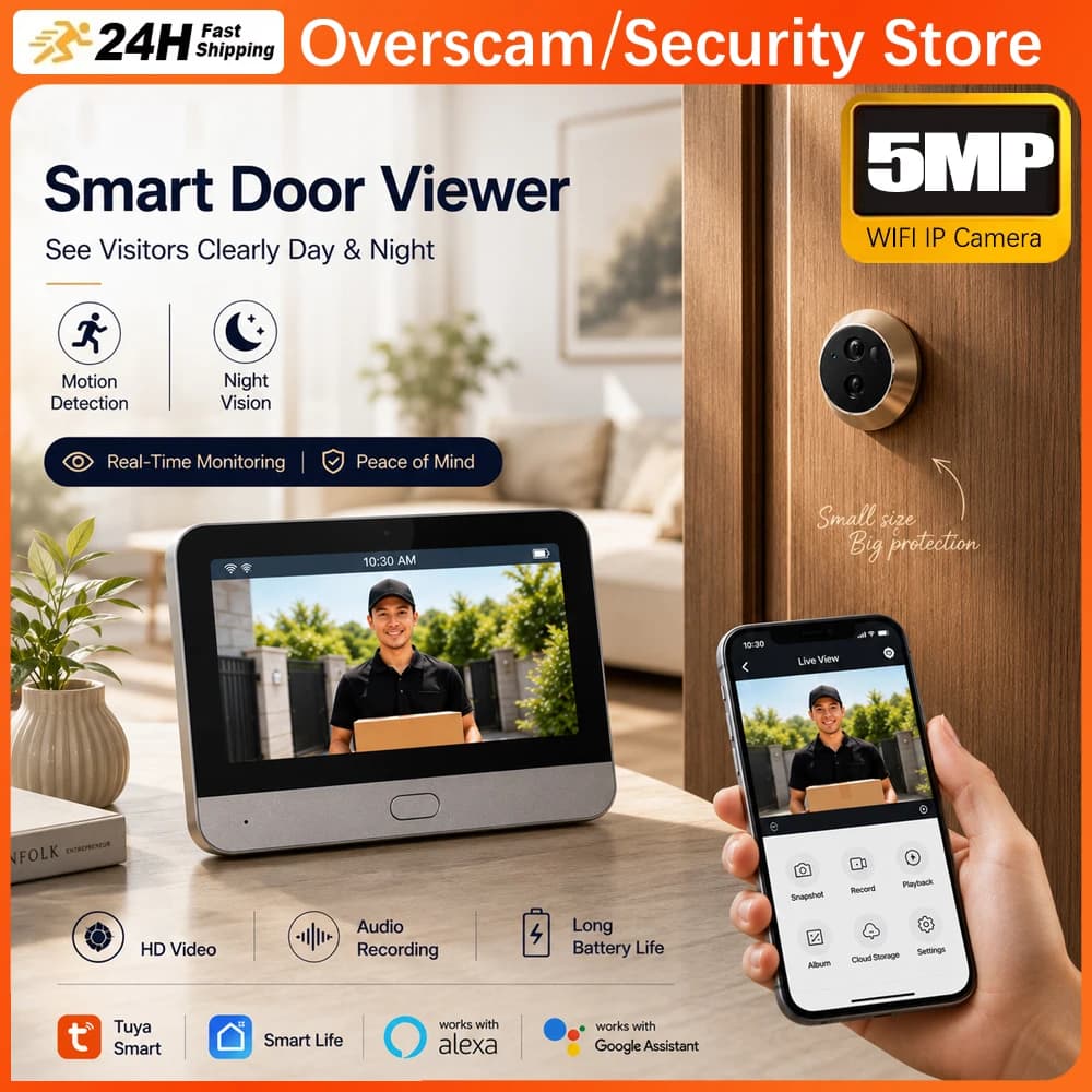Videocitofono Intelligente 5MP con Registrazione Audio, Schermo da 4.3 Pollici, Rilevamento PIR, Monitoraggio Video Remoto Tramite App Tuya per la Sicurezza Domestica