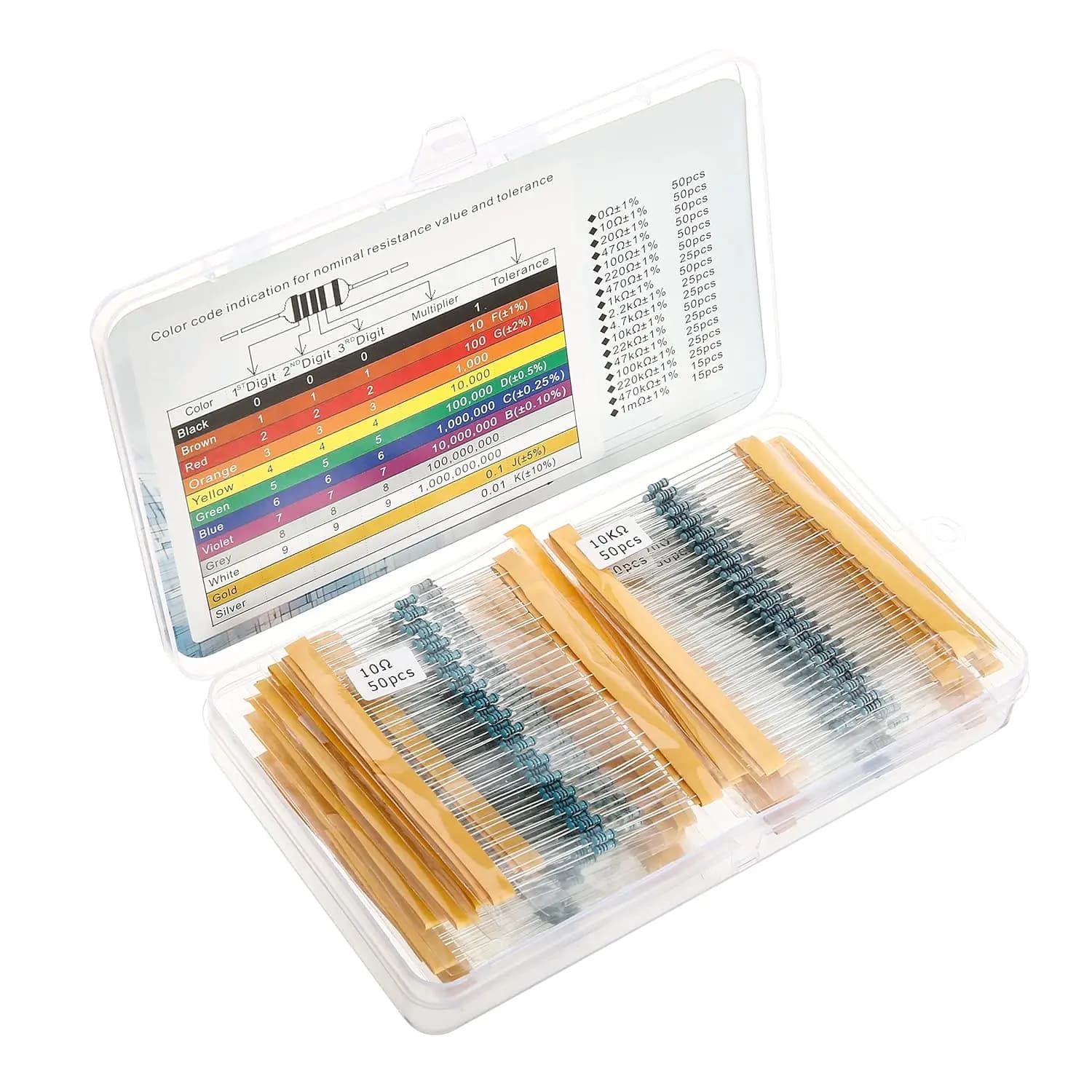 Kit Assortito di Resistori da 0 Ohm a 1 Mega Ohm, 605 Pezzi con Film Metallico 1%, Scatola in Plastica per Progetti Arduino e Breadboard