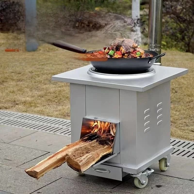 Smoking-free portable wood stove for outdoor and indoor use, heated camping stove with windproof design