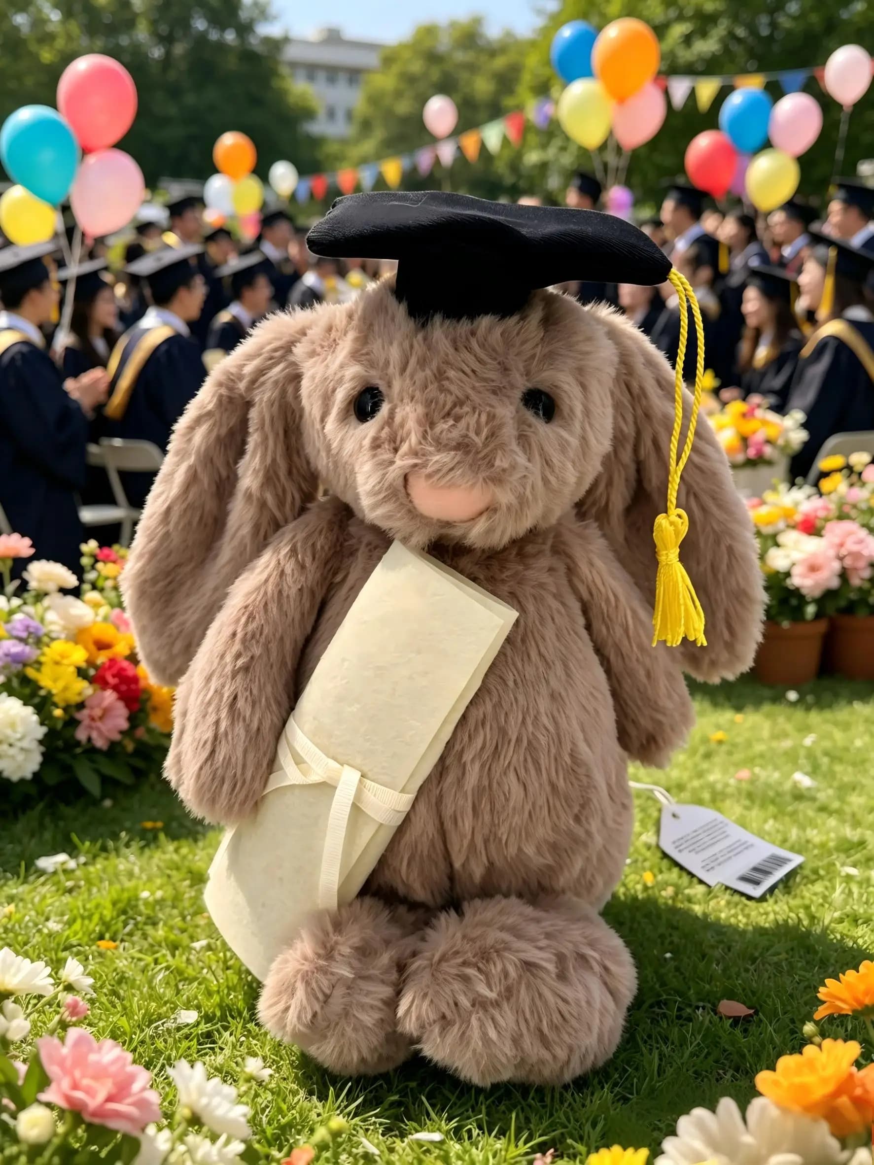 Original Graduation Gift Shy Bonnie Rabbit Holding A Birthday Cake Plush Doll Accompanying Bathrobe Bear、Dragon Holiday Gift.