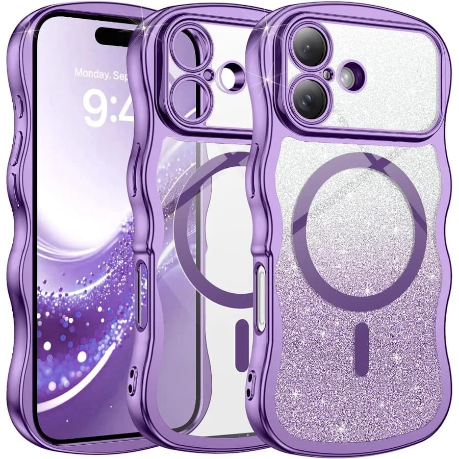 For iPhone 17 Case Clear with MagSafe Compatibility Full Camera Protection Cute Wave Frame Design DIY Glitter Cardstoc