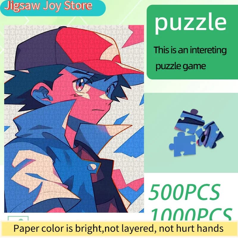 Puzzle per adulti e appassionati di anime - Ragazzo Chibi con cappotto rosso e blu, pezzi in cartone bianco, puzzle rettangolare portatile
