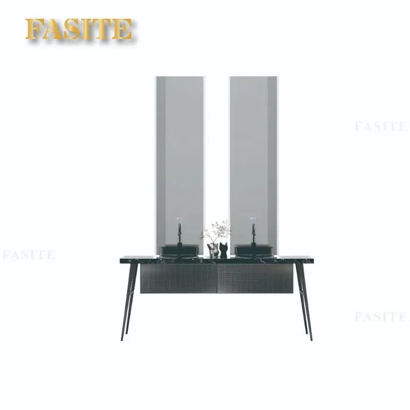 For Bathroom Acrylic Floor to Ceiling Cabinet Nordic Style Vertical LED Mirror Double or Single Basin Washbasin Combination