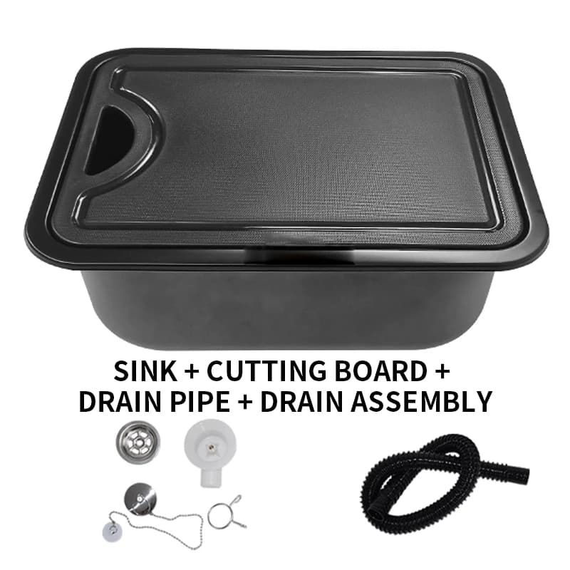 Motorhome sink with cutter Hidden design space saving Small black basin in stainless steel with conversion kit for motorhome with faucet
