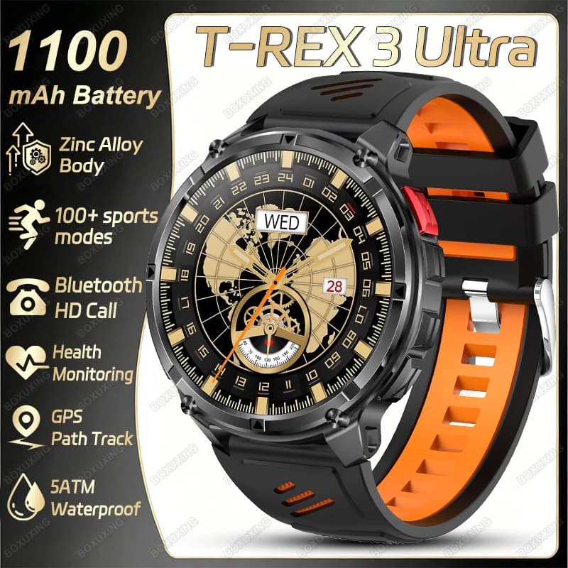 New T-Rex3 Ultra 1100mAh Battery Smart Watch Compass 5ATM Waterproof Fitness Tracker Outdoors Flashlight GPS Track Smartwatches