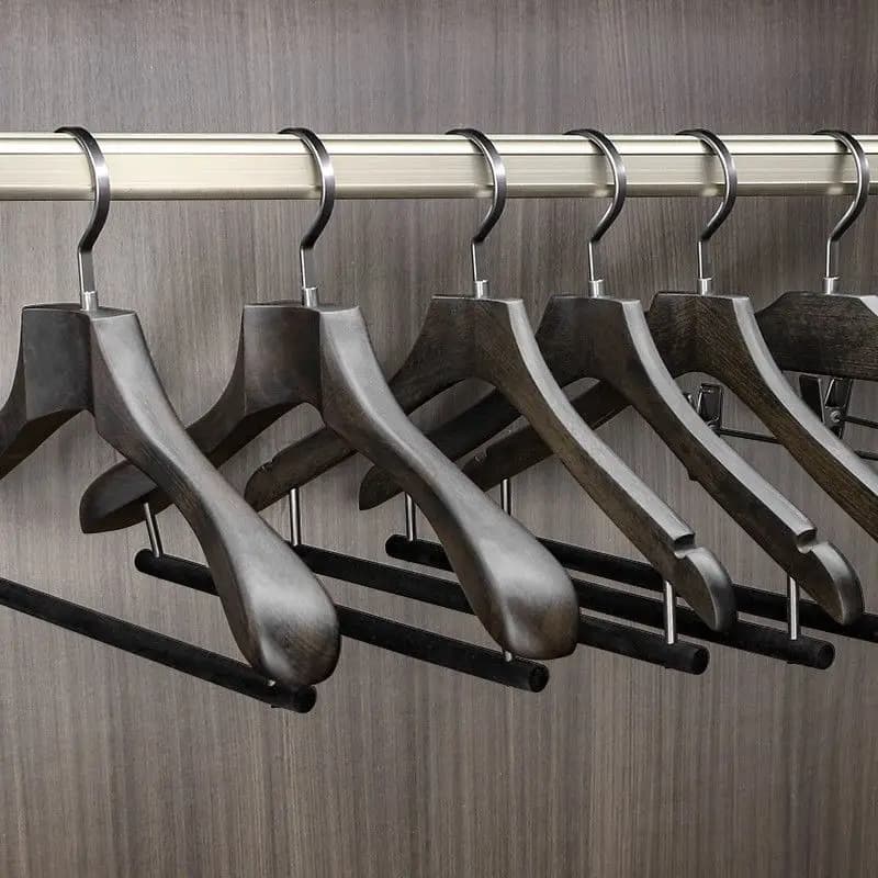 High End Retro Solid Wood Ash Hanger Light Luxury Wardrobe Special Clothes Hanging Beech Bold Non Slip Support