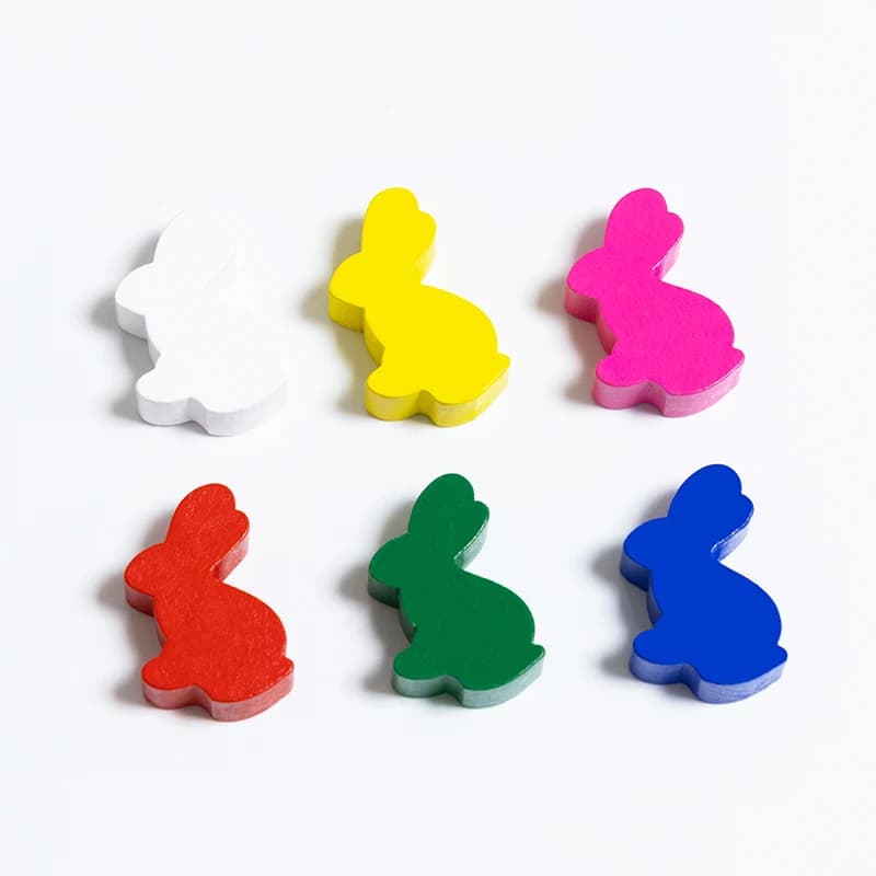 Meeple di coniglio carino da 100 pezzi, gettone di coniglietto in legno da 25 mm, componenti di forme speciali, sostituzione del gioco da tavolo