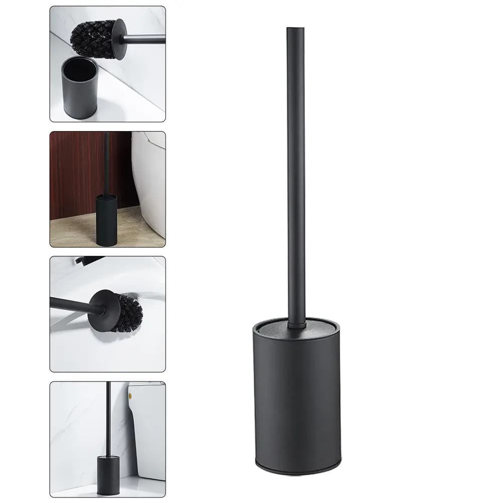 1Pcs Black Toilet Brush Hard Bristles Long Handle Ergonomic Grip for Bathroom and Toilet Cleaning Scrubber Bowl Brush Holder