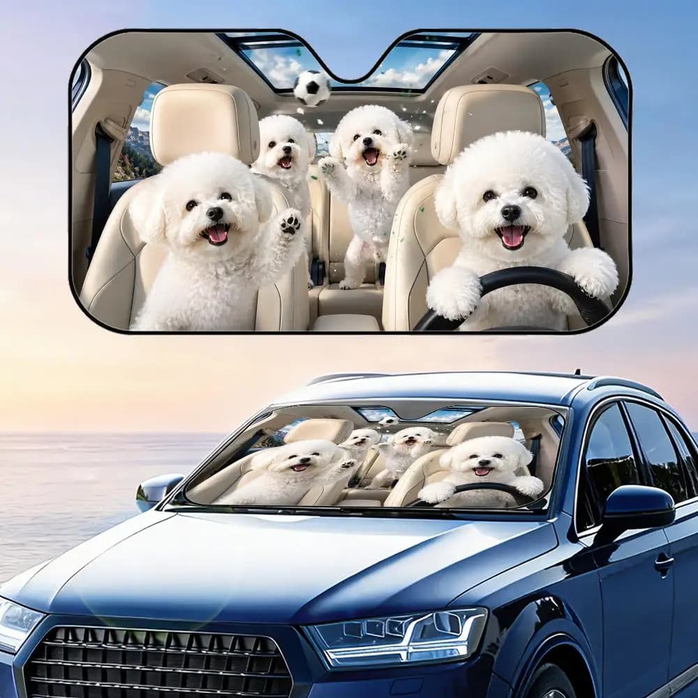 Parasole per Parabrezza Auto Bichon Frise Soccer Celebration, Pieghevole, Riflettente, Protezione UV, Isolamento Termico