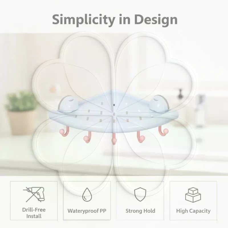Food Grade ABS Suction Cup Corner Storage Rack With Drain Holes Hanging Hooks Wall Organizer for Kitchen Bathroom