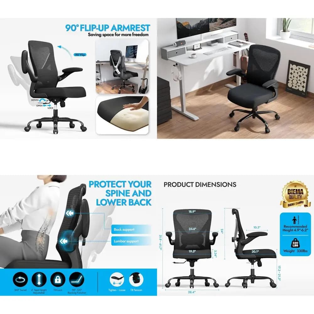 Sedia da Gaming Ergonomica con Schienale Alto in Rete e Supporto Lombare Regolabile per un Uso Confortevole a Lunga Durata